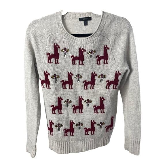 J. Crew Bejeweled 100% Wool Llama Novelty sweater, Gray/MulticolorJewels, XS - Picture 3 of 8
